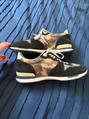 Golden Goose Camo Sneakers with Black Suede and Gold Star